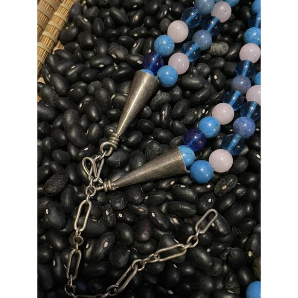 Native Sterling Silver Navajo Pearl Multi-Strand Necklace Multistone Saucers 925 - Picture 3 of 8